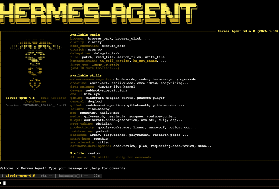 Hermes Agent dans le terminal : les outils, les skills et le profil en un coup d’œil